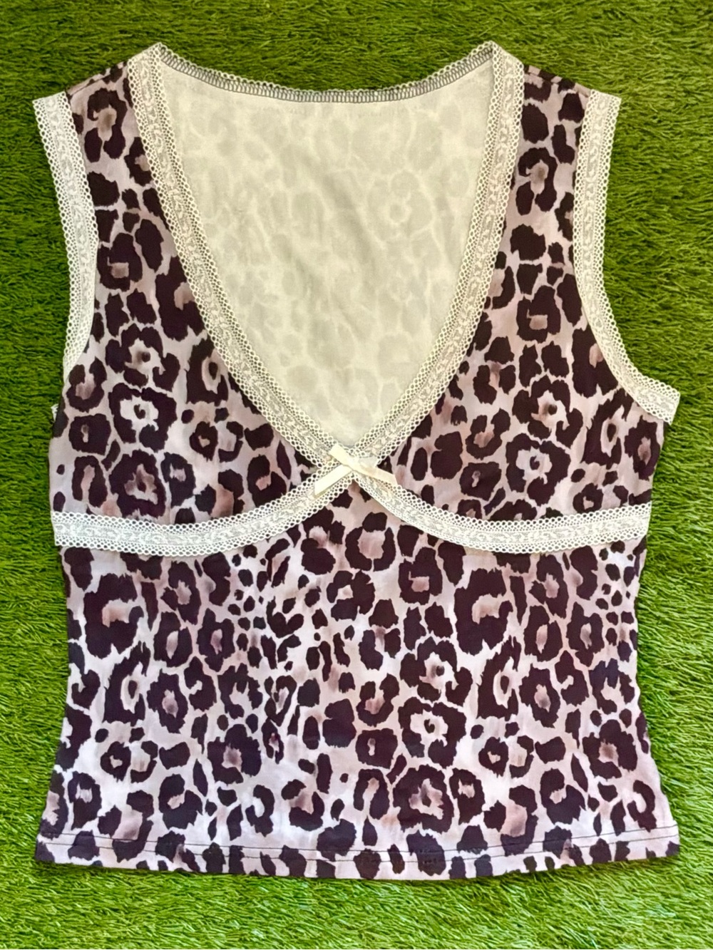 Purple Leopard Print Lace Trim Tank Top Small